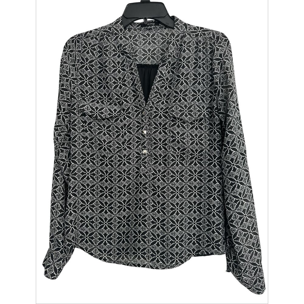 Timing Black Geometric Design Work Career Casual Blouse Top Women’s Size Small